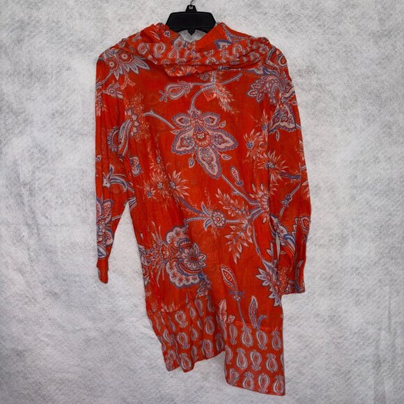 Gretchen Scott Tunic Womens M Queeny Funnel Cowl Imari Paisley Orange Knit Top - Picture 3 of 8